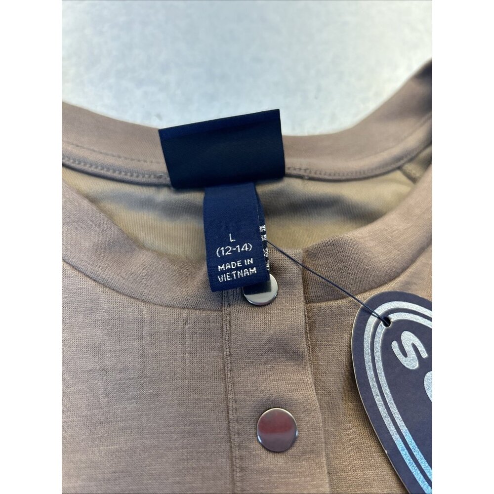 Scoop Ultimate Jersey Women’s SZ L Cocoa Brown 6 Button Long Sleeve Top New - Picture 2 of 8